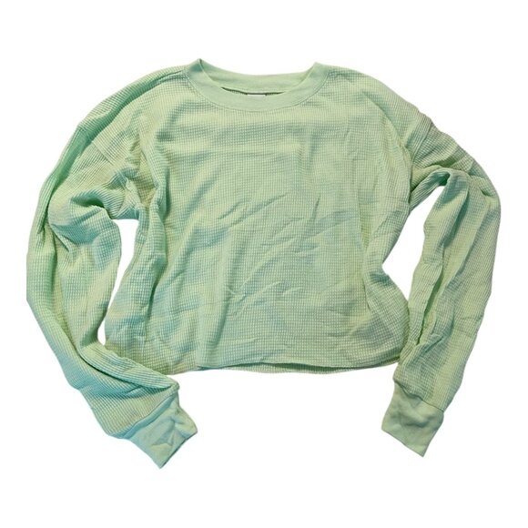 Aritzia TNA Green Waffle Crew Boxy Longsleeve - Size X Small Never Worn - Picture 3 of 3